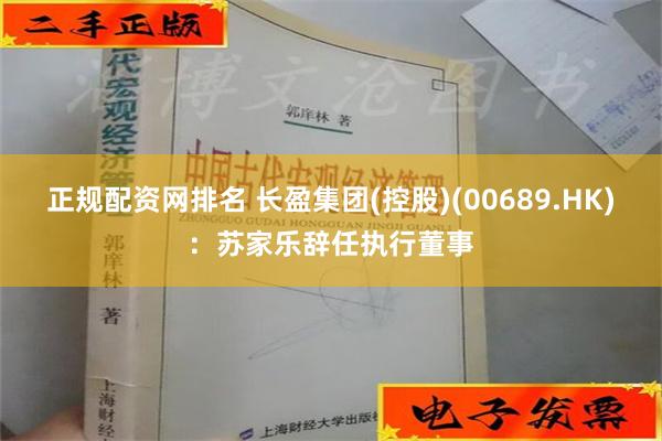 正规配资网排名 长盈集团(控股)(00689.HK)：苏家乐辞任执行董事